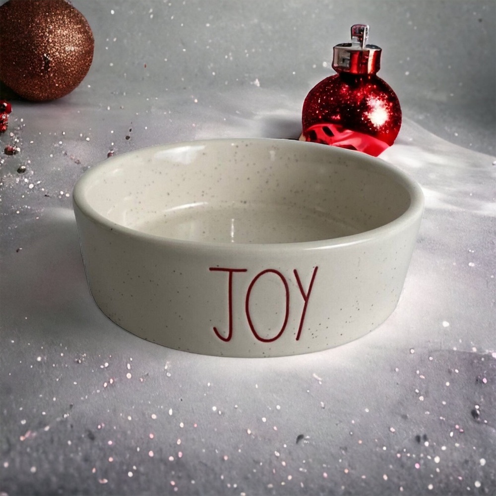 Rae Dunn "JOY" Cat Pet Food Water Bowl Holiday Christmas Red 5" NEW